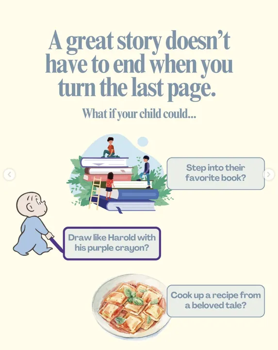 Slide reading “A great story doesn’t have to end when you turn the last page,” with illustrated activity ideas.